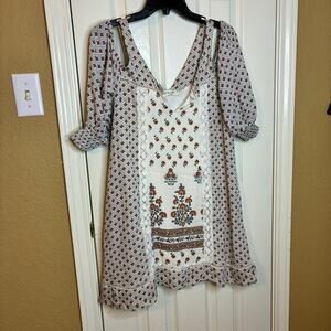 Taylor & Sage NEW Cream Red Floral Mini V-Neck Women’s Dress Off Shoulder US S